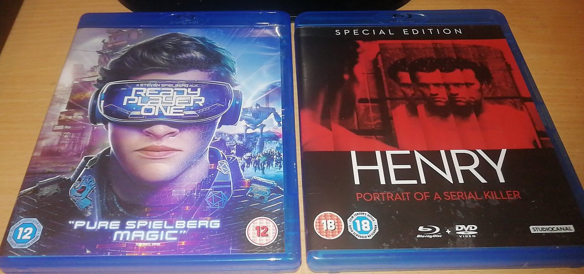 Bought these two before I went to see MEN

Ready Player One
Henry Portrait Of A Serial Killer

Can't wait to watch these!! https://t.co/qRlmAxHJDN