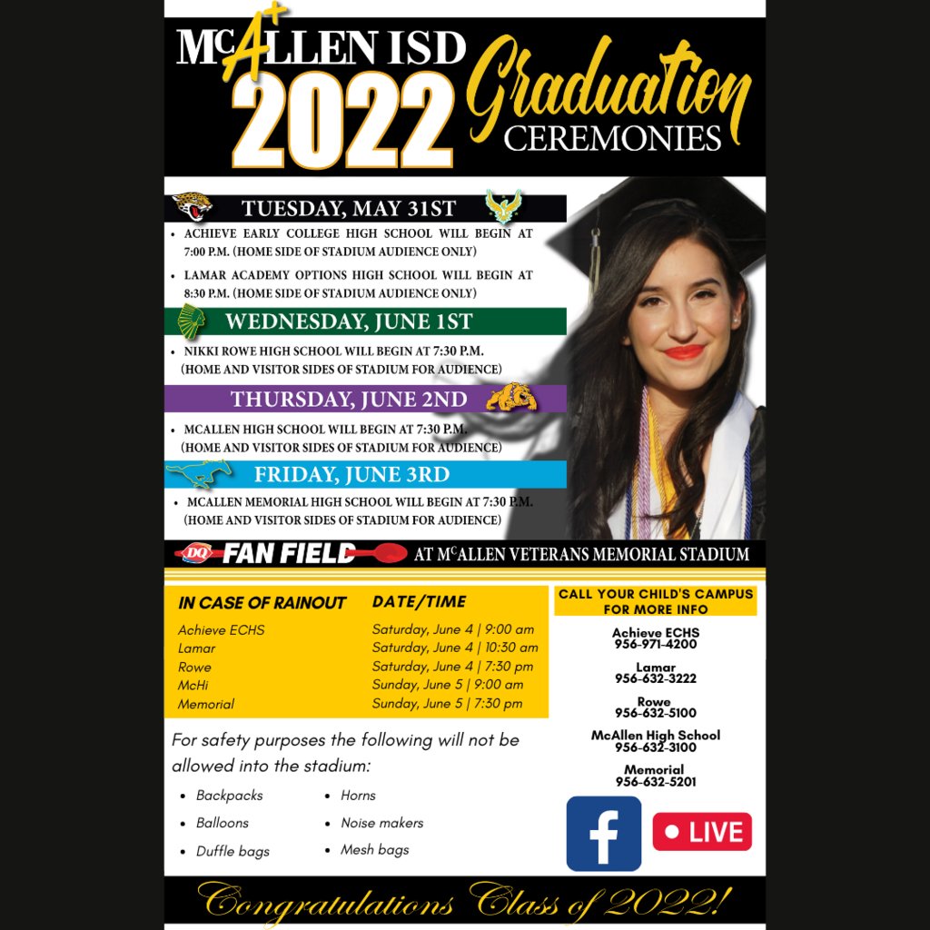 McAllen ISD on Twitter "Nikki Rowe High School graduation is set for 7