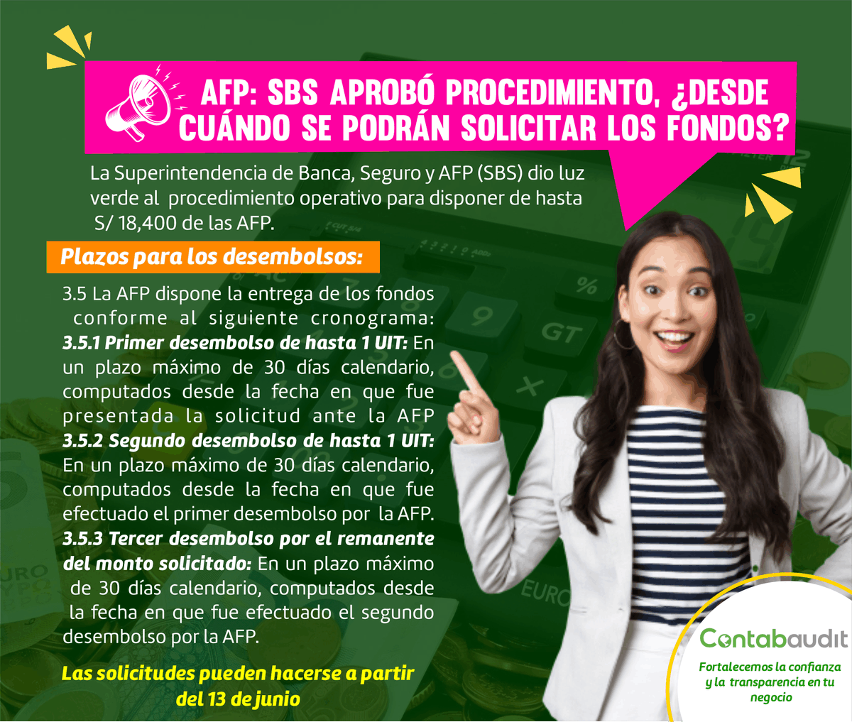 ContabauditPeru's tweet photo. #Contabaudit 💚 |La Superintendencia de Banca, Seguro y AFP (SBS) dio luz verde al procedimiento operativo para disponer de hasta S/ 18,400 de las AFP..... 𝘌𝘯 𝘦𝘴𝘵𝘦 𝘱𝘰𝘴𝘵 𝘵𝘦 𝘭𝘰 𝘤𝘰𝘯𝘵𝘢𝘮𝘰𝘴.👇
#afp #bancadeseguro #contaduría #contabilidad #estudiocontable https://t.co/TMzeuL6kce
