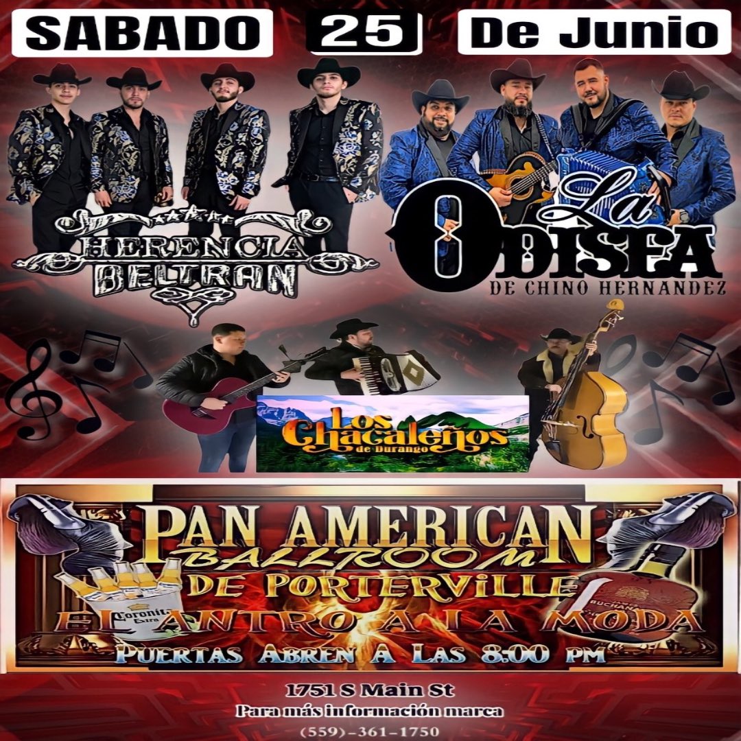 Sabado, 25 de Junio estaremos junto con nuestros compas de La Odisea y Los Chacaleños en el Pan American de Porterville. 🤠💯🎶

#HerenciaBeltran #LaOdisea #LosChacaleños #PanAmerican #661area #559area