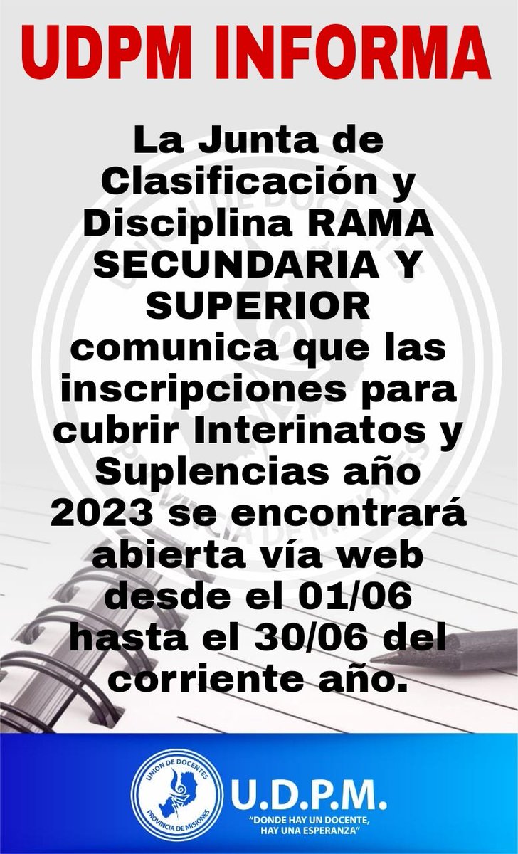 Junio mes se inscripción para cubrir interinatos y suplencias 2023! No te olvides de inscribirte, de eso depende el pan en tu mesa!
