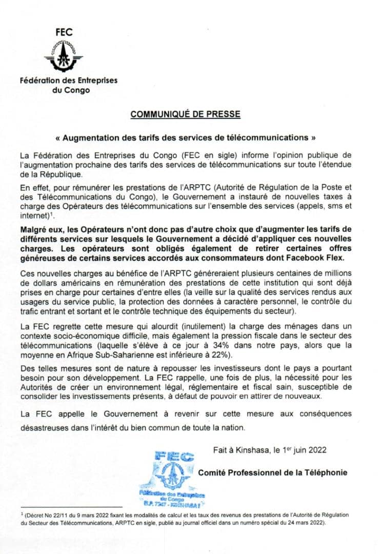 StanysBujakera's tweet photo. #RDC: "La FEC appelle le gouvernement à revenir sur cette mesure aux conséquences désastreuses dans l'intérêt du bien commun de toute la nation" https://t.co/ahPz1nWab8