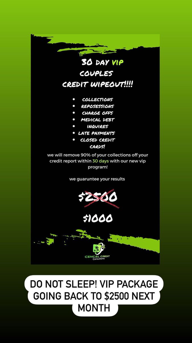We all know the importance of good credit now a days, if you or someone you know needs help with credit repair hit me up! No games; No Gimmicks … results in 30 days or money back! Let’s get yo credit right ladies n gents 👍🏽! Please share n RT 🫡