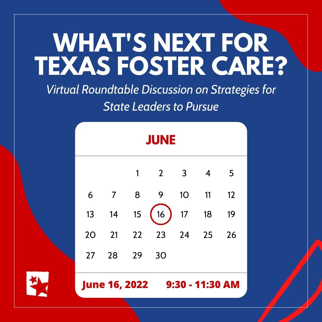 putkids1st's tweet image. Two weeks until our Texas foster care policy discussion!

Register now: bit.ly/3ll2CbS #TXlege