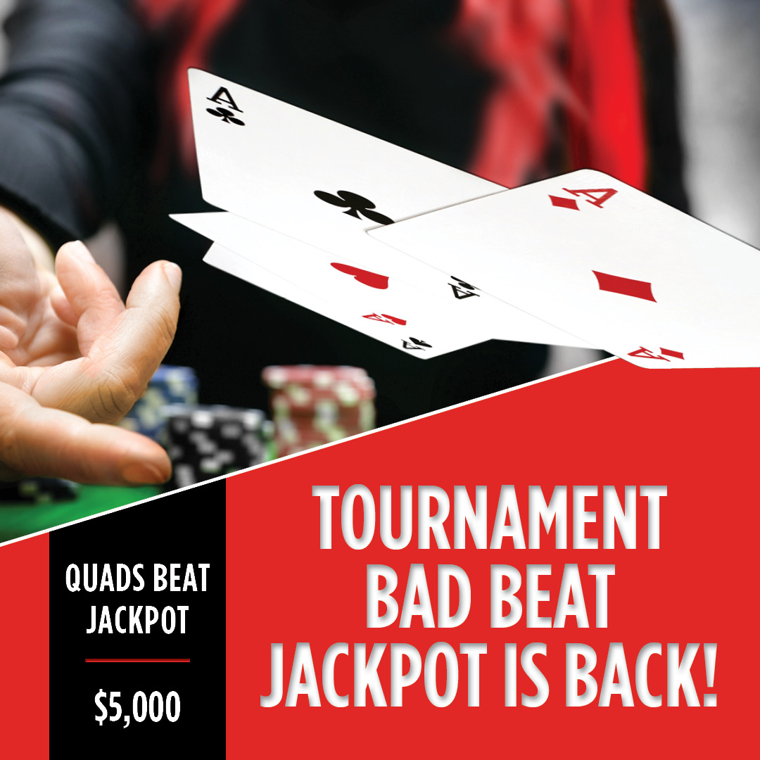 Tournament Bad Beat Jackpot is back! Starting today, Wednesday, June 1, all daily poker tournaments will now have the Tournament Bad Beat Jackpot.