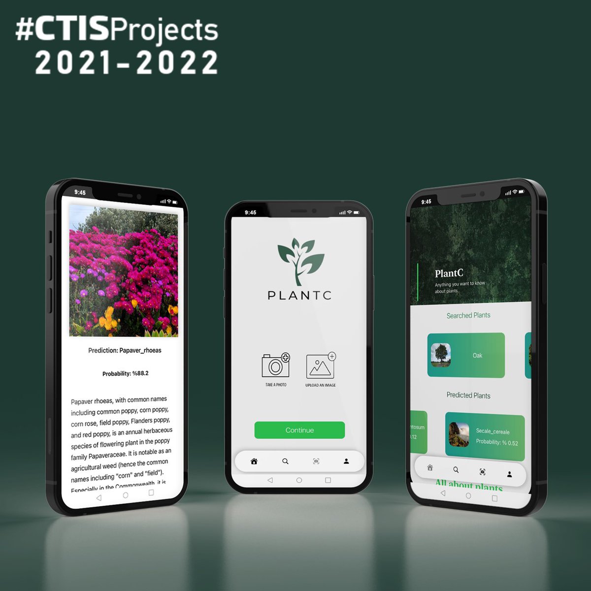 CTISBilkent's tweet photo. PlantC is a plant identification system that allows users to identify plants by photographing them with their phones. PlantC development team: Cem Harputoğlu, Onur Arda Kılıç, Sabri Veysel Eyyubi and Turan Can Beşir. More photos of PlantC: https://t.co/p6ik0k2oUp #CTISProjects https://t.co/ulxVvVGj4n