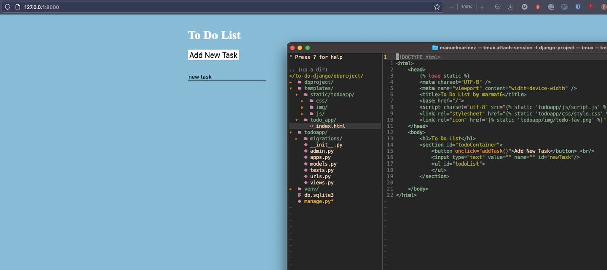 (4/100) Picking up from what I left off before my surgery. I was able to migrate my little To Do project to a Django project. I understand now views and static files management, next I'll check on models. #webdev #django #softwaredevelopment