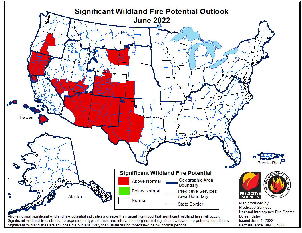 NIFC_Fire's tweet photo. #NationalFireNews: The National Interagency Coordination Center, Predictive Services released the #WildlandFireOutlook on the under 'Predictive Services - Outlooks'--> https://t.co/JZBeppdsTx #FireYear2022 https://t.co/JCy9dApnyo