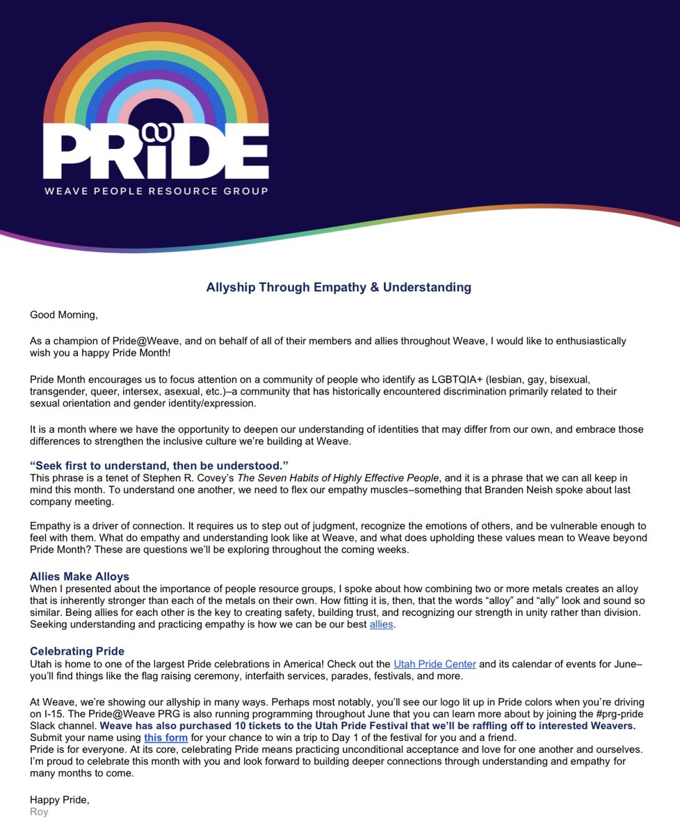 Mr_RoyBanks's tweet photo. Happy Pride Month! 

Here is an email that I sent to everyone at Weave and I wanted to share it with everyone else in my network! https://t.co/r3GADWvgxg