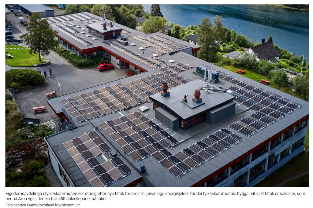 solves's tweet photo. Solcellepanela til @vestlandfylke produserte 73.545 kWh strøm i 2021.  Det største anlegget er på Arna vgs. https://t.co/EVBM1kwwrQ
