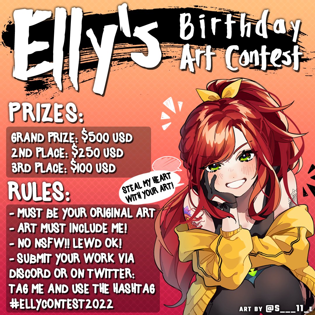 EllyVtuber's tweet image. ‼️🔥ELLY ART CONTEST🔥‼️

i'm excited to announce my birthday art contest!! this is my first ever art contest &amp;amp; i wanna celebrate the Syndicate artists &amp;amp; give some big ol' 💰 prizes!

let's see which of u lil cwims can steal my heart with your art 💕

DEADLINE: JUNE 24th @ 8PM ET