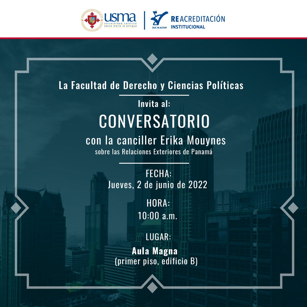 🔔¡Te esperamos! 
Conversatorio con la canciller Erika Mouynes ✨

#AEDUSMA #USMAInternacional