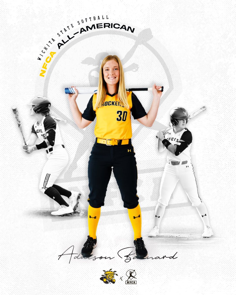 Wichita State Softball (@goshockerssb) on Twitter photo Addie The B̶a̶d̶d̶i̶e̶ 𝗔𝗹𝗹-𝗔𝗺𝗲𝗿𝗶𝗰𝗮𝗻
<a href="/addieb30/">Addison Barnard</a> becomes the second All-American in school history after earning Second Team honors by the <a href="/NFCAorg/">National Fastpitch Coaches Association</a>. Addie The B̶a̶d̶d̶i̶e̶ 𝗔𝗹𝗹-𝗔𝗺𝗲𝗿𝗶𝗰𝗮𝗻
<a href="/addieb30/">Addison Barnard</a> becomes the second All-American in school history after earning Second Team honors by the <a href="/NFCAorg/">National Fastpitch Coaches Association</a>.