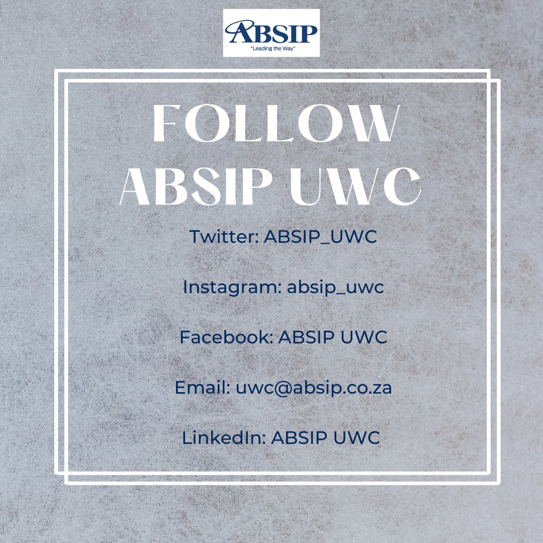 Follow us on all our social media platforms.

For collaborations, send us an email at uwc@absip.ac.za