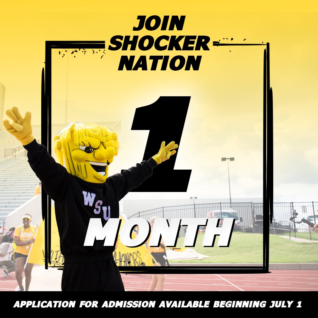 Class of 2023! You're on the clock with your friends at <a href="/WichitaState/">Wichita State</a> in one month! On July 1, we'll open up the admission application to enter #ShockerNation for fall 2023.