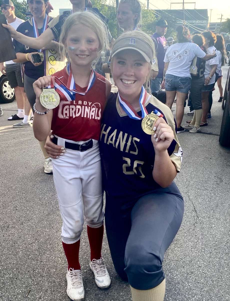 HeathAGibson's tweet photo. Got beat in the @uiltexas state championship game today by @DHanisAthletics. Pretty classy of their first baseman Reece Redden to ask my daughter, who is our bat girl, to take a picture with her. Great player, better kid. https://t.co/P19l6FWanY