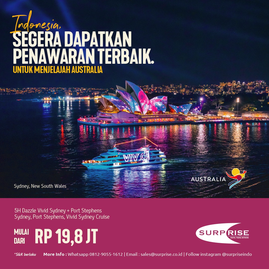SurpriseIndo's tweet photo. Yuk rasakan liburan mengasyikkan dengan mengunjungi banyak spot terkenal di Sydney. Lalu, mencoba pengalaman seru naik Vivid Sydney Cruise yang mewah. Informasi selengkapnya hubungi kami di
WA : +62 81290551612 https://t.co/mnfqX7DQ2A