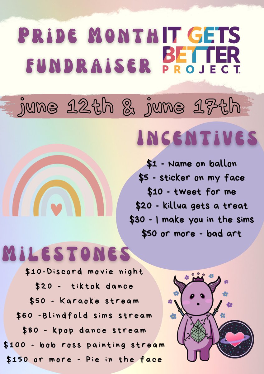 sopphireTV's tweet photo. Happy pride month!๐
During the entire month of June I'll be fundraising alongside @cosmichearts_ for It Gets Better Project, and I'll also do two special charity streams:
JUNE 12TH AT 4PM ET
JUNE 17TH AT 7PM ET
Here's the link to donate: https://t.co/PeYMy0fTnM
See u there!โฅ๏ธ https://t.co/vEfwL6Y9GO