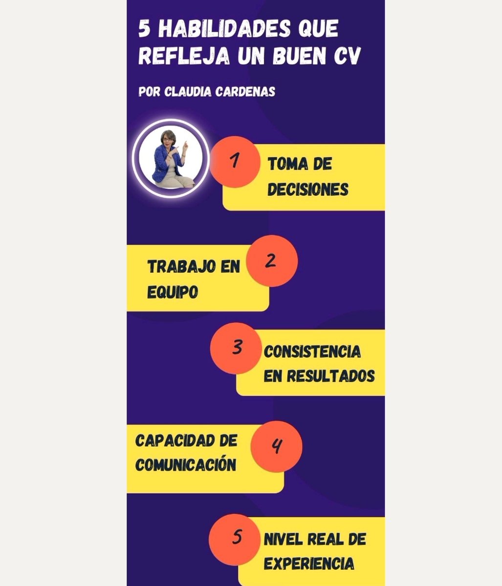 CLAUDICARDENAS's tweet photo. Les dejo 5 HABILIDADES que importan ser leídas en un CV por parte de los de #recursoshumanos 
Exitos https://t.co/6UFJBx3U1T
