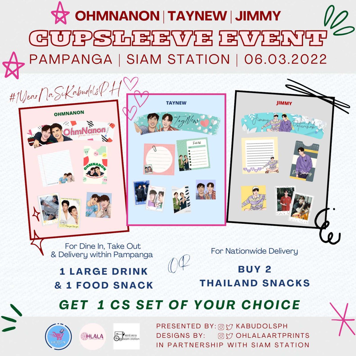 KabudolsPh's tweet photo. Itβs D-Day tomorrow! ππ
Kabudols PH 1st Anniversary Cupsleeve Event π
Featuring TayNew ππ, OhmNanon πβ€οΈ and Doc Jimmy π
June 3, 2022 at Siam Station CafΓ¨, Pampanga ππ
Limited quantities only so make sure to have one or have it all πππ
#1YearNaSiKabudolsPH https://t.co/JhktbiyakK