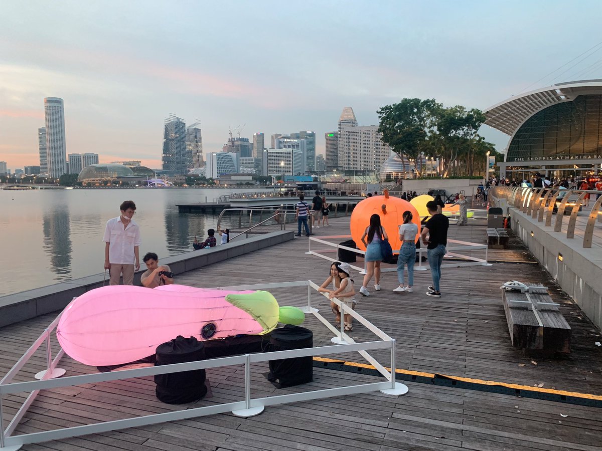 TYC_Studios's tweet photo. Our inflatable light sculptures of Ugly Fruits are up at Marina Bay Sands as part of iLight Singapore 2022 🍆✨ #sculpture https://t.co/dYNcceKZ2h