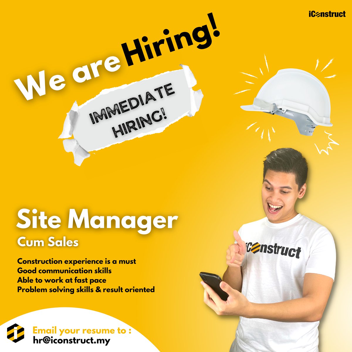 Jawatan kosong di iConstruct! 🚨

If you guys want to give it a try, boleh email resume korg dekat HR kami! 

Don’t be afraid guys, we are super duper cool 😎

Mohon RT tweet ni untuk sebarkan berita. Siapa RT dia handsome!

@Peluang_KerjaMY <a href="/empayarkerjaya/">JAWATAN KOSONG MY 🇲🇾</a>