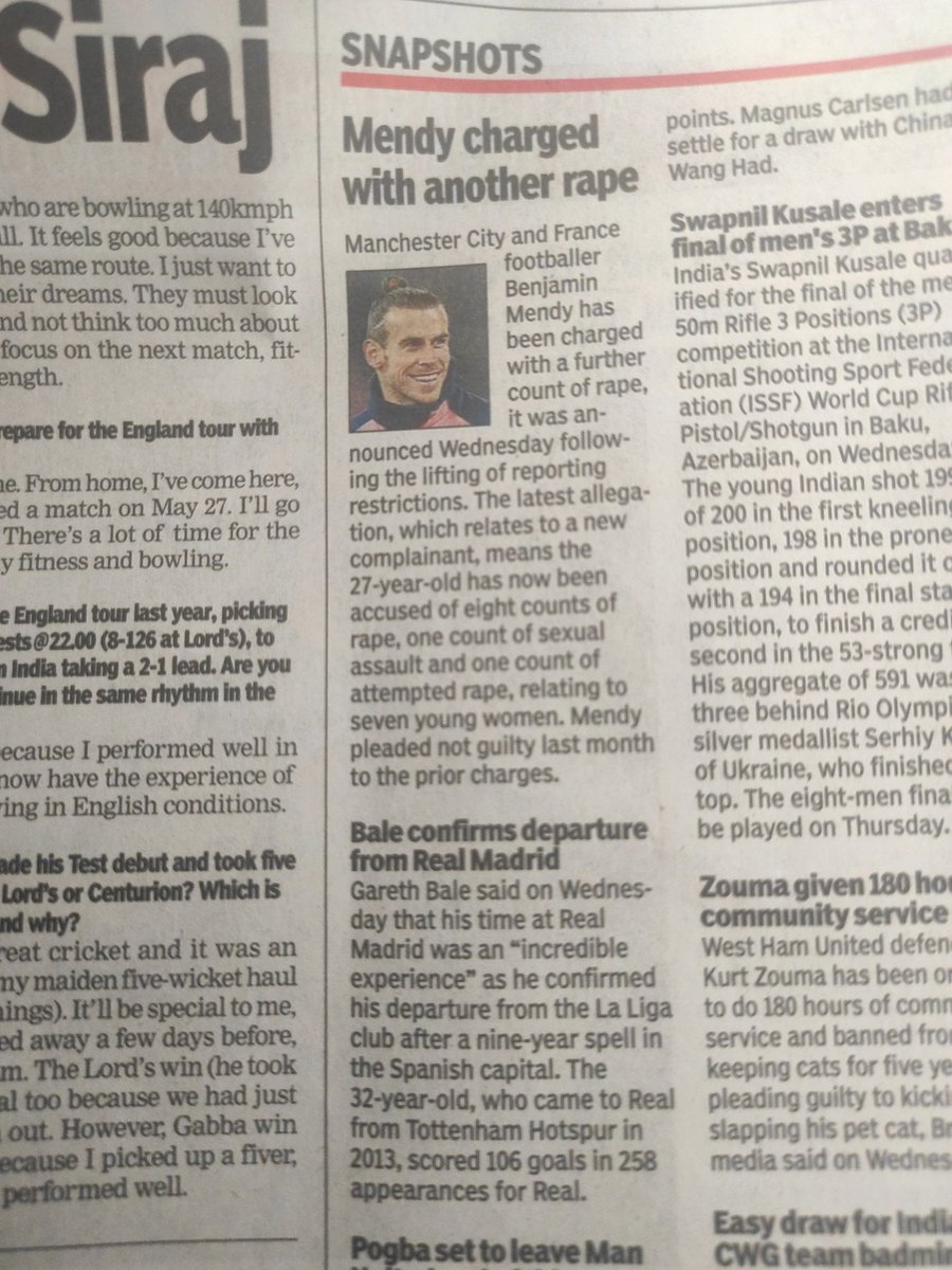 itsanshuman's tweet photo. @TOIIndiaNews @TOIPune Bale has been portrayed as the raper in today's news paper.. What's happening?? @GarethBale11 https://t.co/xXoluu6QEo