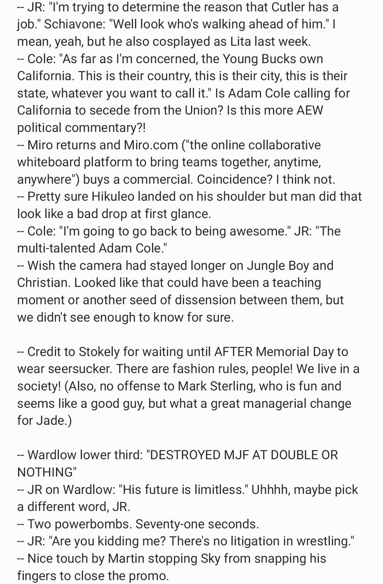 AEW_notes's tweet photo. #AEWDynamite, June 1. https://t.co/XzM4uXycVT