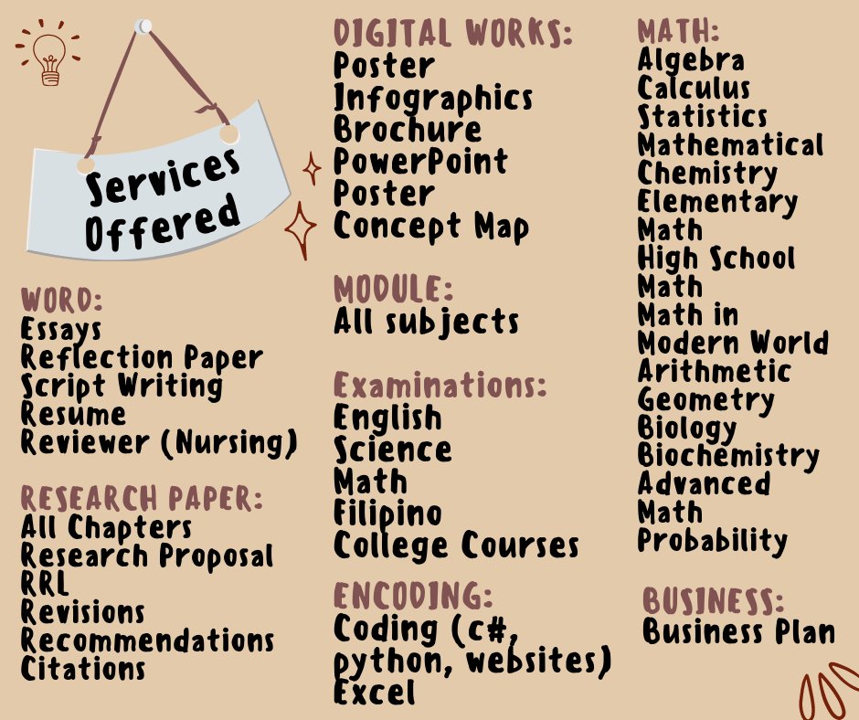 MAcadcom's tweet photo. Hello!
Academic commissions are accepted. Please see the photos attached. For further information, please send us a private message. https://t.co/JRnUdoQCbQ