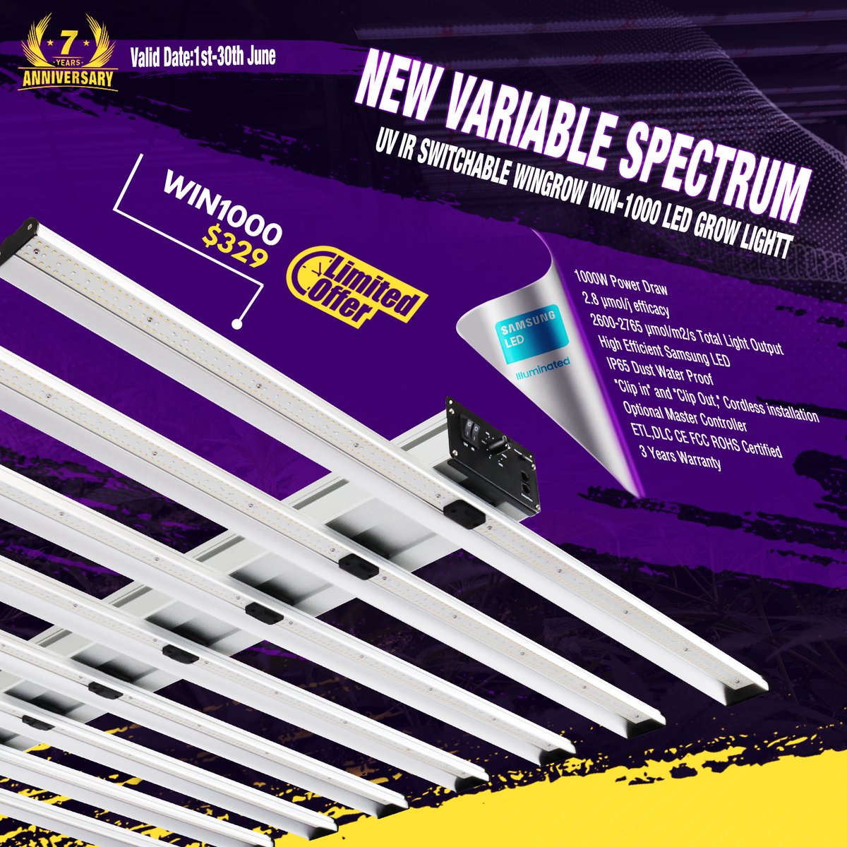 SunplusLed's tweet photo. SunPlus 7th Anniversary Celebration /UP TO 20% OFF

NEW VARIABLE SPECTRUM
UV IR SWITCHABLE WINGROW WIN-1000 LED GROW LIGHT

https://t.co/EGGkBzViXI

#indoorgrow #ledgrowlight #growroom #growlight #growled #indoorplants #ledgrow #ledgrowlighting #marijuana #homegrown https://t.co/h2JRvLqIX9