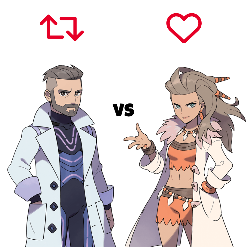mecchaJP's tweet photo. Pokémon Scarlet and Violet News! The professors have been revealed. One of these two will appear depending on the version you play. Are you going for Pokémon Violet’s Turo 🔁 or Pokémon Scarlet’s Sada ❤️?

#Pokemon #PokemonScarletandViolet https://t.co/J6XUR98UHJ