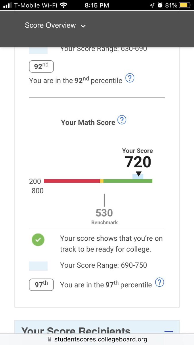 Happy to get my SAT scores back. Studying has paid off!