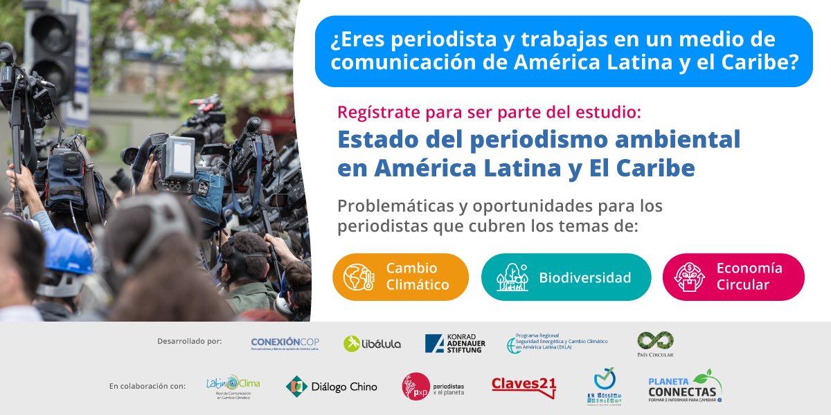 📣 Si trabajas en un medio de comunicación de la región, regístrate para participar de la encuesta para periodistas que cubren temas relacionados con #CambioClimático, #Biodiversidad, #EconomíaCircular y temas afines 👉 bit.ly/rperiodismoamb…