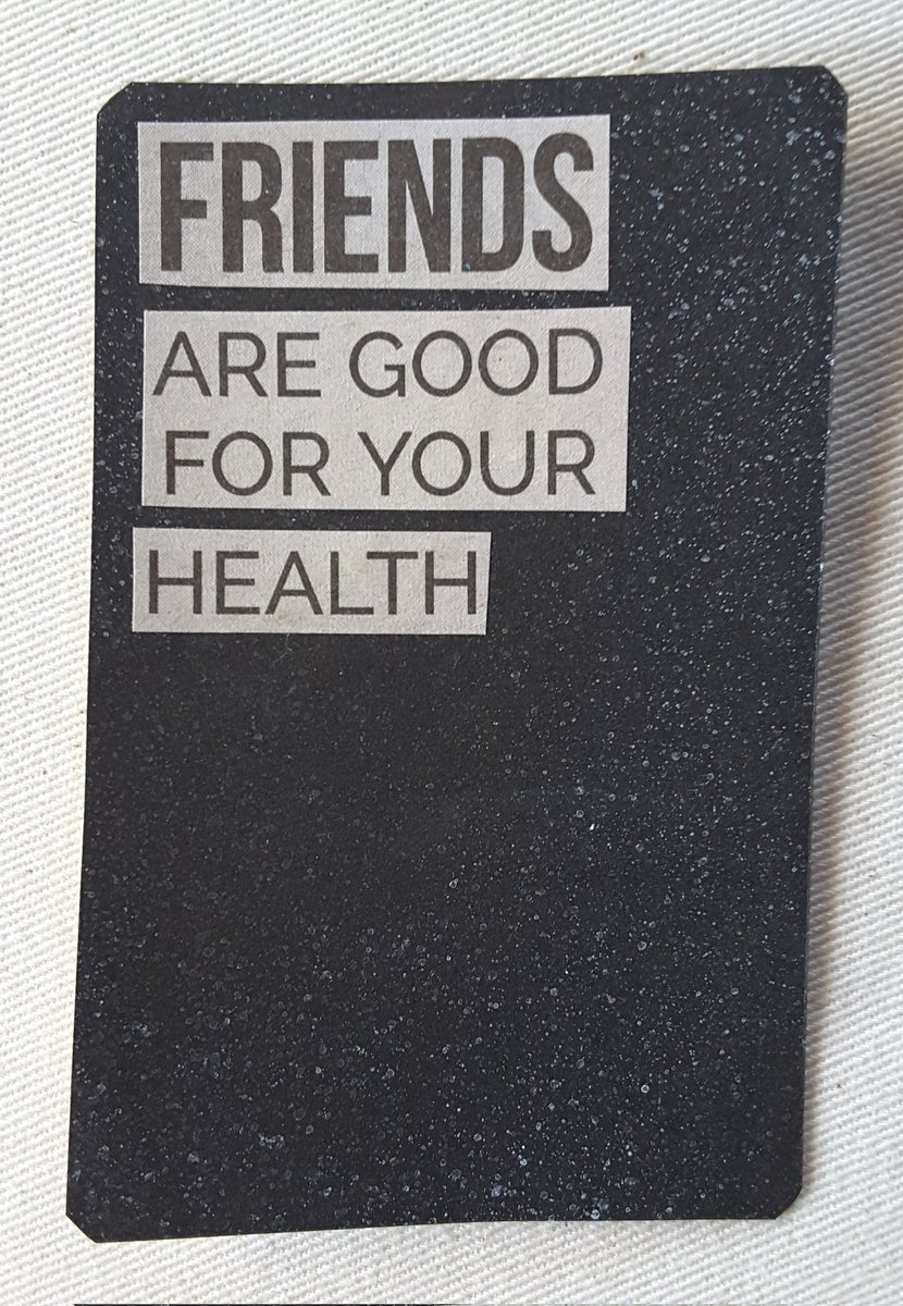 stonecatstudio1's tweet photo. Altered deck 2:6. 9♦️. The 'positive' deck. 
I only have a few really close friends but they help me cope with the mental stress of chronic illness. I love them a lot. Wonky photo, sorry.
#alteredcards #wordcollage #foundfiction #arttherapy #MultipleSclerosis https://t.co/tVxXmzB6nG