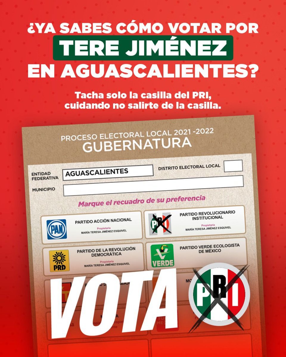 Jordanlejandro's tweet photo. ¡Este 5 de Junio Vota por @TereJimenezE , VOTA PRI! 
🔴¡Si gana el PRI, gana Tere!

#VotaPRI #VotoXLaAlianza #TereGobernadora https://t.co/2AosAGulFI