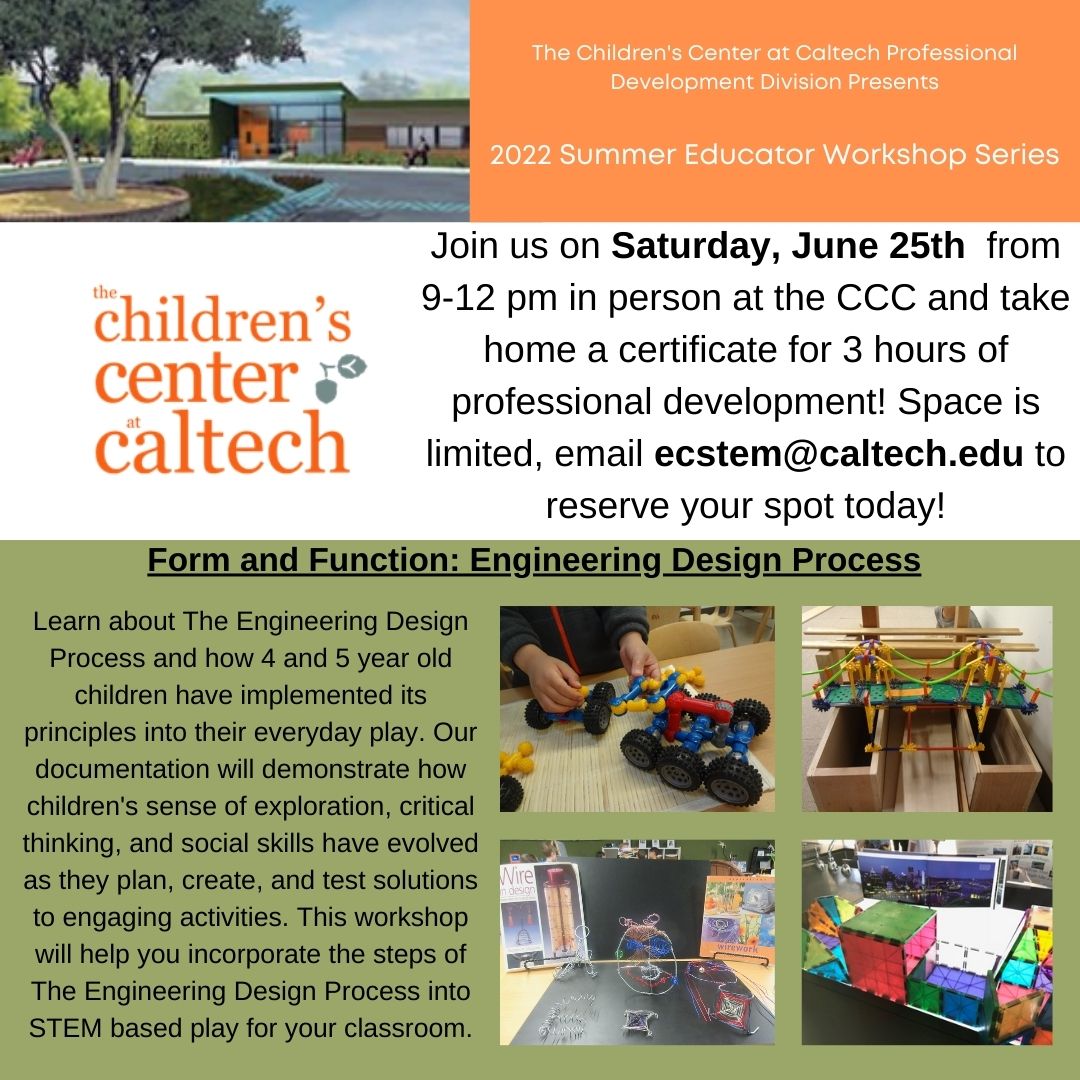 E_C_STEM's tweet photo. Grow your professional development portfolio this month with a workshop at The Children's Center at Caltech. https://t.co/hldnkuhViZ https://t.co/2wZeo3O4gi