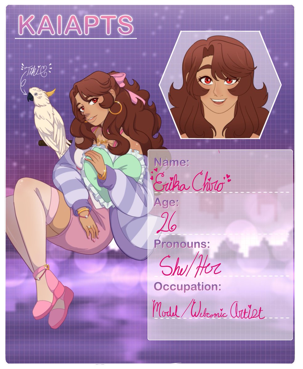 kaiapts's tweet image. it's been a bit, but we're back with a bang with Erika Chiro! she is an absolute ray of sunshine who models part time, while also being a webtoon artist! let's give her and tiki a warm welcome!! 😊🦜
credit to @Ayame_Chiyoko &amp;lt;33