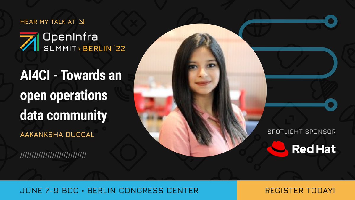 Super excited to be speaking in #OpenInfraSummit with @oindrilla_chat  🥳

Join us on Tuesday, June 7th to learn more about #AI4CI - Towards an open operations data community!

@openinfradev @OperateFirst @redhatopen 

#ai4ci #ai #MachineLearning #datascience #ci