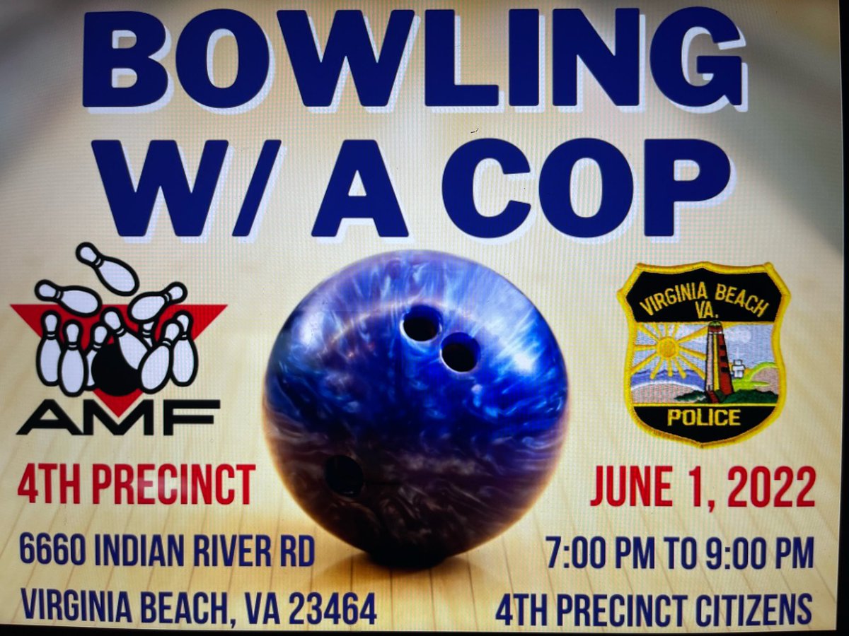 Your <a href="/VBPD/">Virginia Beach Police Department</a> #FourthPrecinctOfficers at our first ever #BowlWithACop….Lots of pins going down a few strikes but even more conversations happening. Stand by for Cool pics #FourthPrecinctCommunity #HumanizetheBadge  Thanks to <a href="/BowlAMF/">AMF Bowling Co.</a> #IndianRiverLanes #CommunitySupport