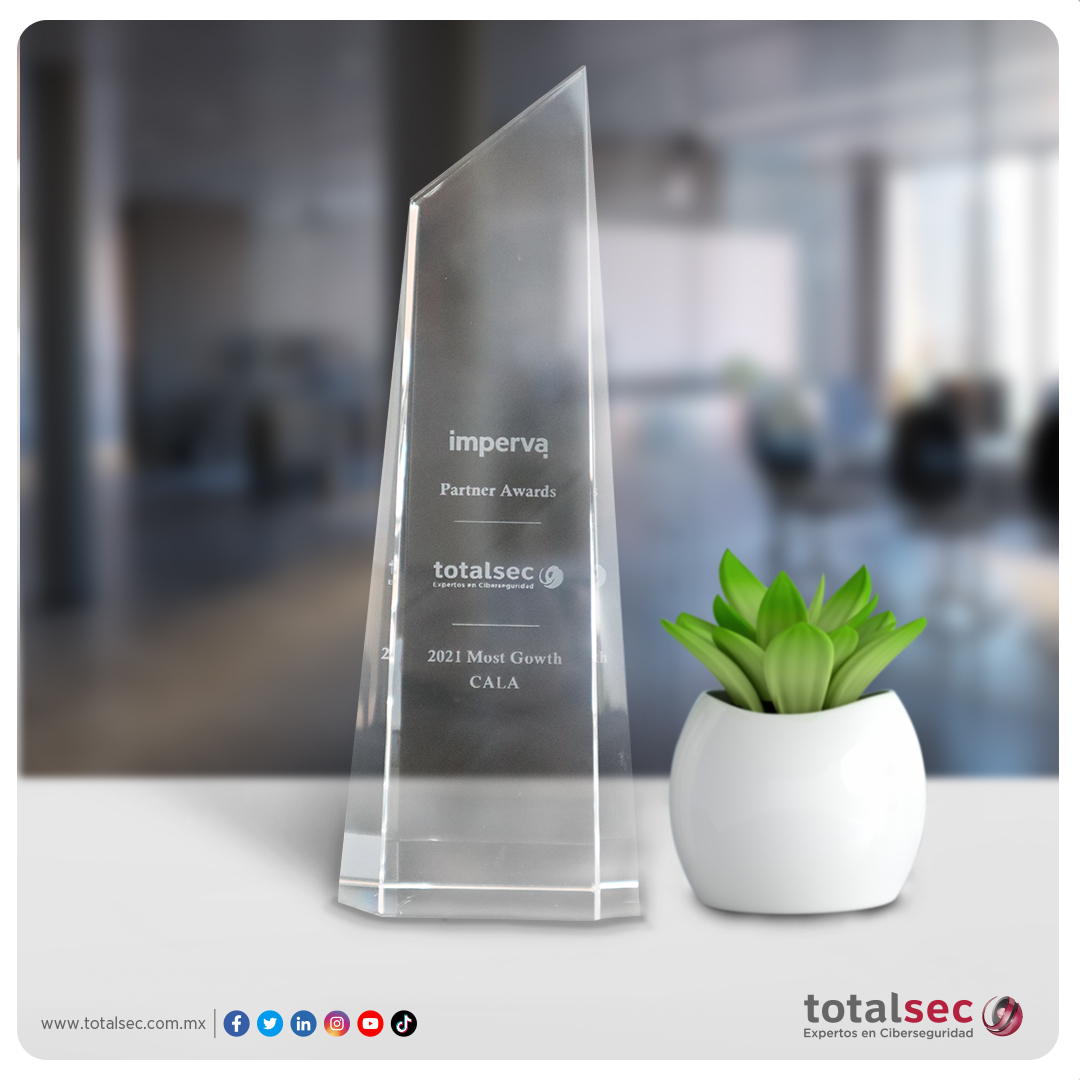 totalcybersec's tweet photo. Es un honor para todo el equipo de Totalsec compartir con ustedes que hemos recibido el reconocimiento por parte de @Imperva como el partner con MAYOR CRECIMIENTO DURANTE EL 2021. Un logro más obtenido por esta gran empresa. #OrgulloTotalsec 👏🎉 https://t.co/WWtELBzLzM