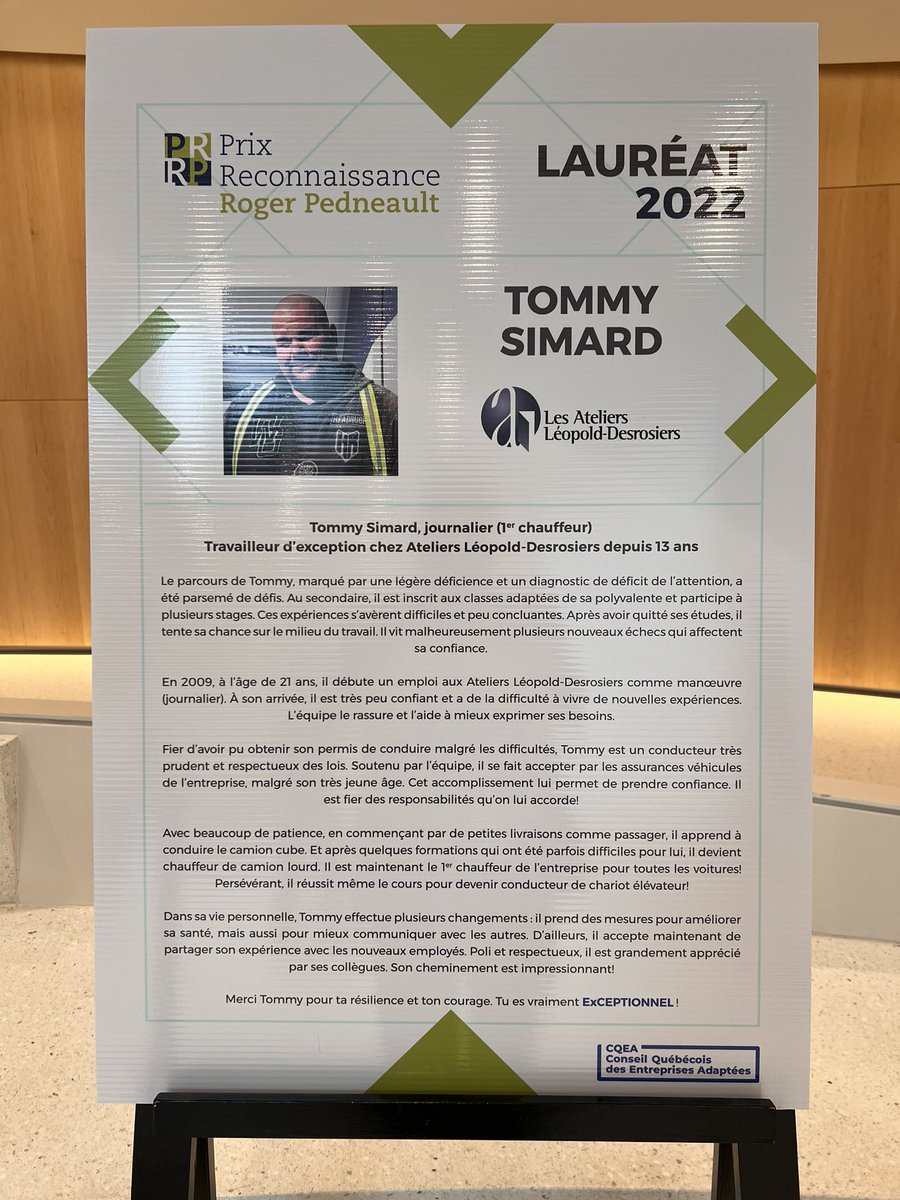 PascalBerube's tweet photo. Ce soir, j’ai participé à une cérémonie spéciale où un prix de reconnaissance a été remis à Tommy Simard de Matane de la part du @CQEA_CA. Cet employé des Ateliers Léopold-Desrosiers a un parcours remarquable. J’étais fier d’être là avec lui pour vivre ce beau moment d’émotions. https://t.co/tvONdaKhct