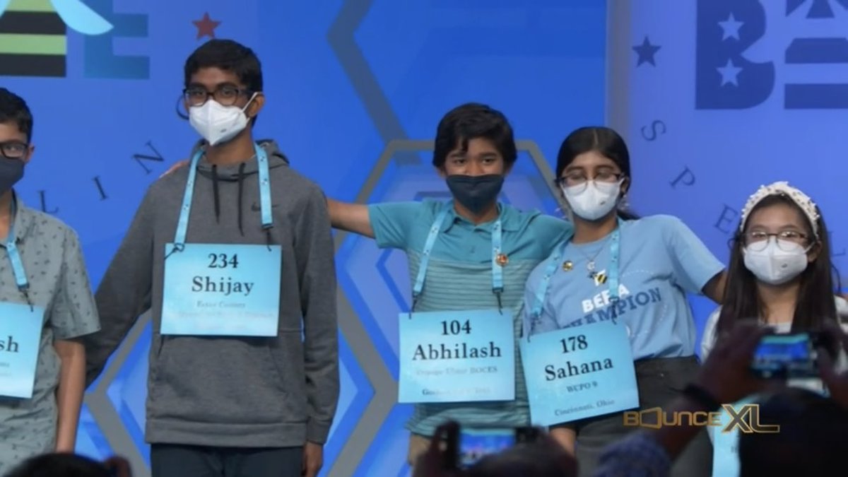 MrCarraher's tweet photo. It’s official, Sahana is a finalist for the 2022 Scripps National Spelling Bee.  The final 12 spellers will compete live tomorrow night at 8:00 on the iON network.  @MMScomets  @MasonSchools @WCPO https://t.co/1zcxMA9sXZ