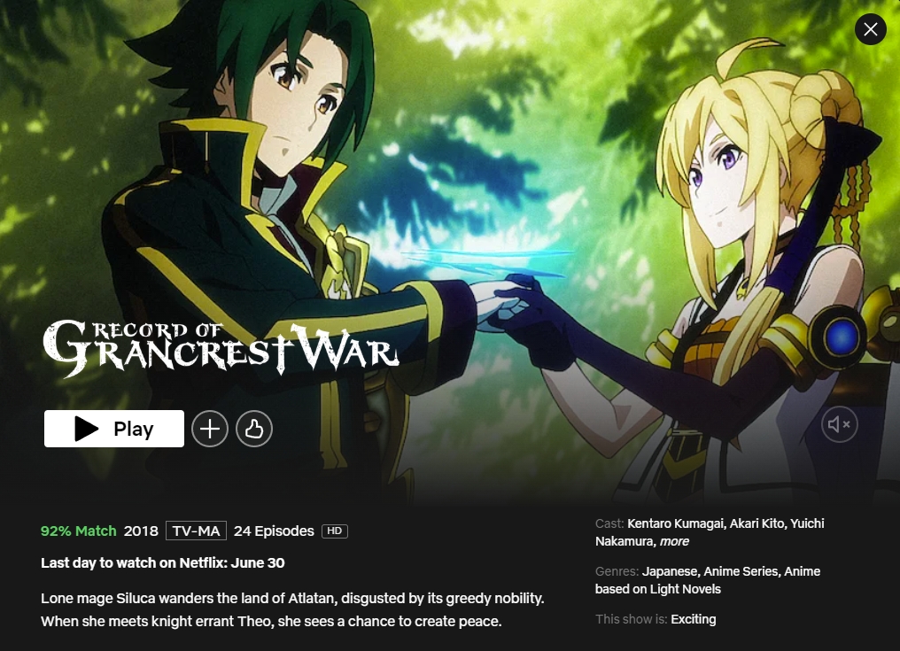 Netflix Sets 'Record of Grancrest War' Anime Expiration