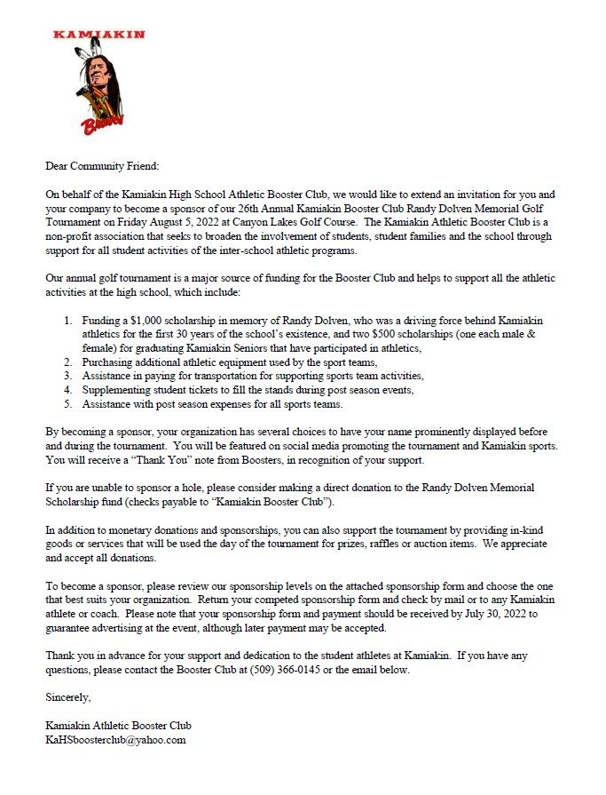 Braves_Boosters's tweet photo. TWO months until our annual Randy Dolven Memorial Golf Tournament! 🏌️
SPONSORS...get your sponsorship forms turned in!
GOLFERS...get your team together and get registered now!
Come out and support Kamiakin Athletics!  Go Braves!! ❤️💛 https://t.co/IKXiB3JPK8