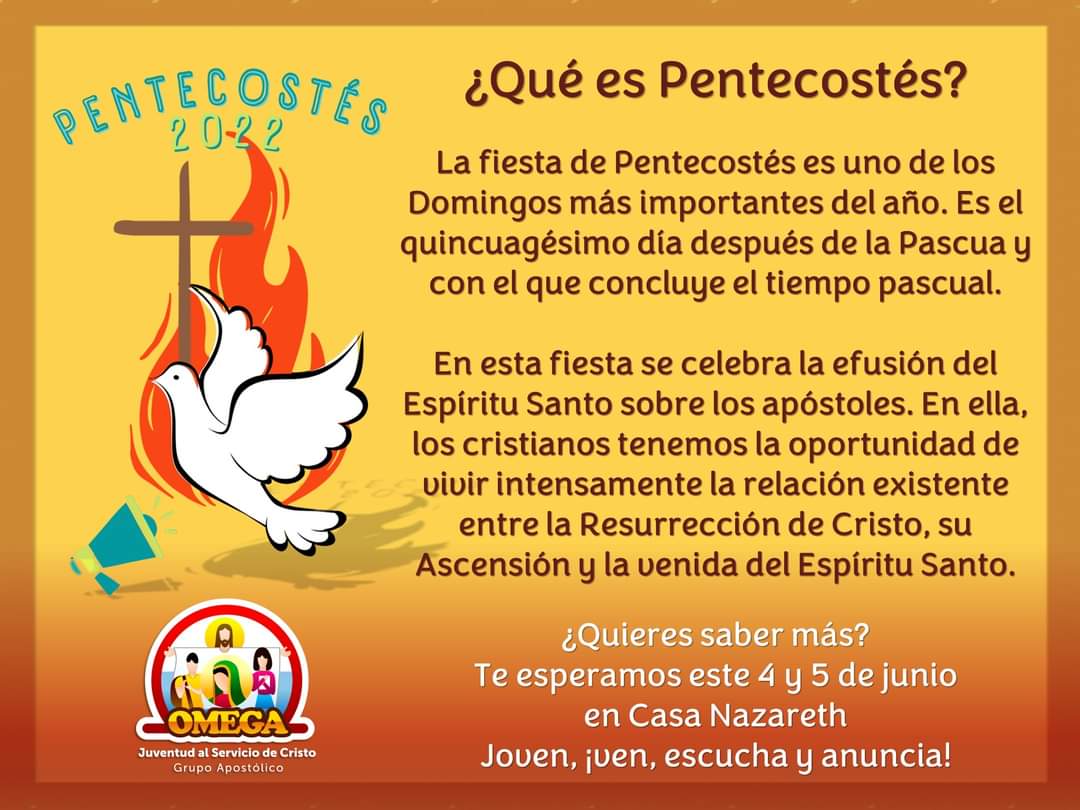 jovenesomega's tweet photo. ¡Joven: Ven, escucha y anuncia! 🕊️✨🔥 

Atrévete a vivir una experiencia increíble, ¡con amigos!🤗🤗

¡Aún estas a tiempo para vivir Pentecostés! Este es un retiro Católico de jóvenes para jóvenes, de 18 a 28 años, solteros y sin hijos que buscan  experimentar un encuentro!... https://t.co/bJGT1lln82