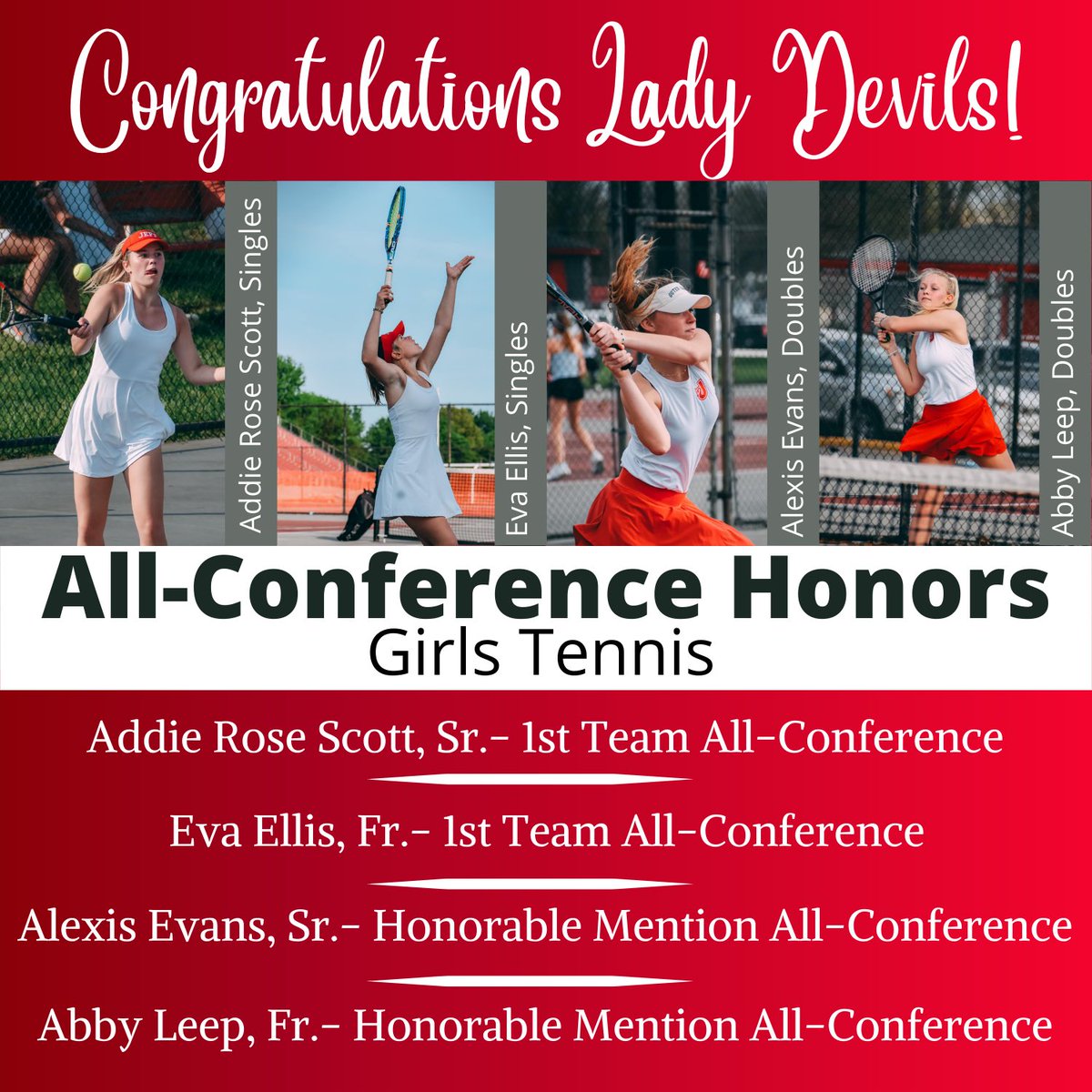 JeffHS_GTN's tweet photo. Congratulations to Senior Addie Rose Scott &amp; Freshman Eva Ellis for receiving All-Conference 1st Team Honors and to Senior Alexis Evans &amp; Freshman Abby Leep for their All-Conference Honorable Mentions!
@newstribscores 
@joshcooknewstri 
@GCCSchools 
@jeff_sports2 https://t.co/ZyymfBVodK