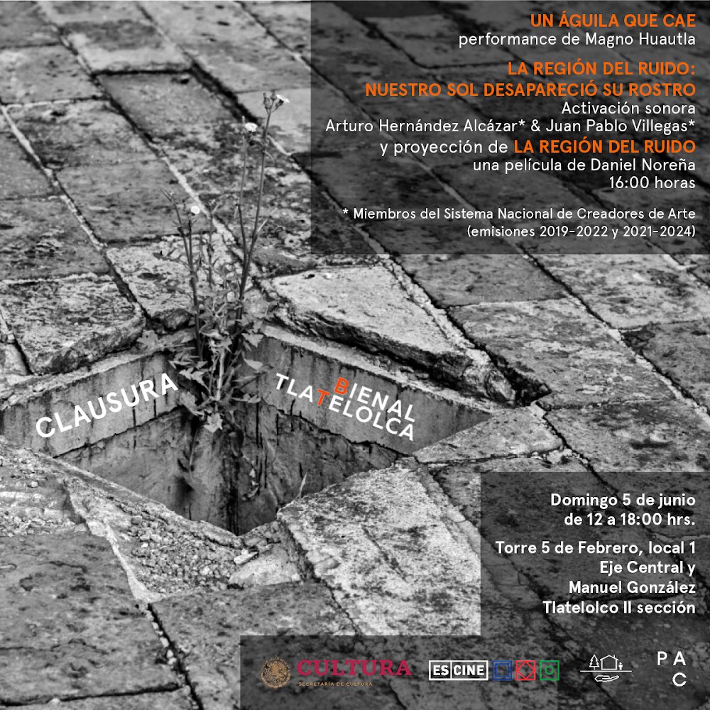 La #BienalTlatelolca concluye este domingo. Como clausura habrá un performance de Magno Huautla a las 13 hrs. y a las 16 hrs. una activación sonora a cargo de <a href="/arturohache/">Arturo Hernández Alcázar</a> y JP Villegas. Estaremos abiertos de 12 a 6 pm. 

¡Gracias <a href="/pacsitac/">Patronato de Arte Contemporáneo</a> por el apoyo! #apoyospac