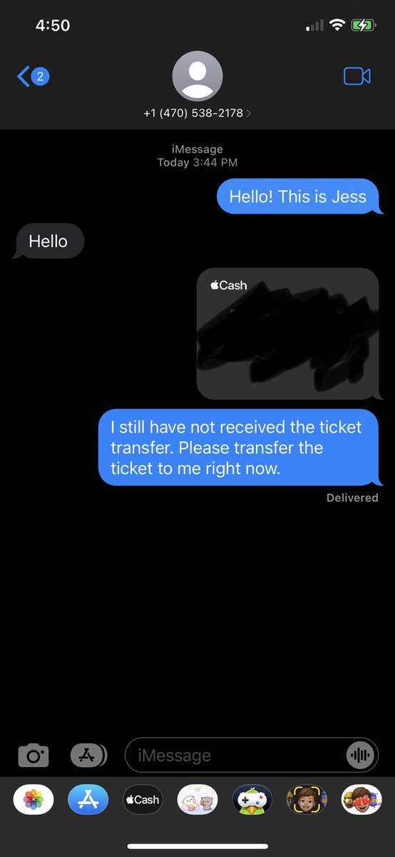 dimpleing's tweet photo. 🚨SCAMMER🚨

THIS PERSON IS SCAMMING.  PLEASE DO NOT TAKE THEIR TICKET OFFER. This is the type of "proof" they will provide you and the phone number. I called the person on the phone multiple times and finally a male picked up. I'm disappointed and ashamed. Don't make my mistake. https://t.co/Oaw7POjsRZ