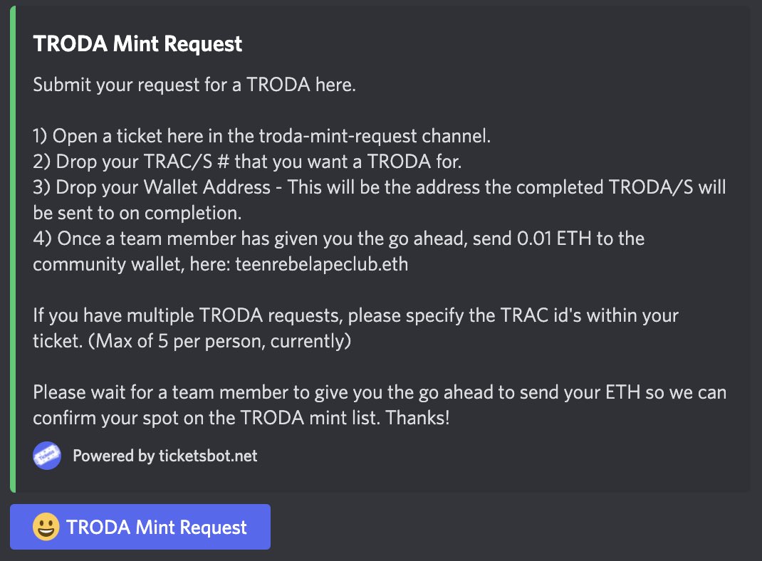 TeenRebelApe's tweet photo. It’s officially out. 

Head over to our discord and request your TRODA. 

#TRODA #NFT #MINT #MOON #NFTCommunity https://t.co/5HArCRaimZ