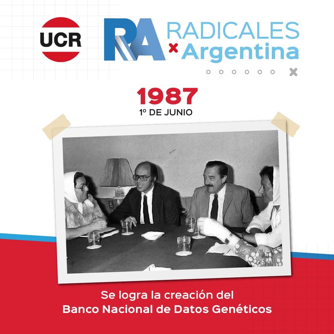 ateneodfronton's tweet photo. Hace 35 años durante la presidencia de Raúl Alfonsín se creaba el Banco Nacional de Datos Genéticos.
Gracias a esto se pudieron recuperar mas de 100 hijos usurpados por la Dictadura, hechos no relato.
Con el orgullo de ser radicales!!! https://t.co/xZm1JKw26a